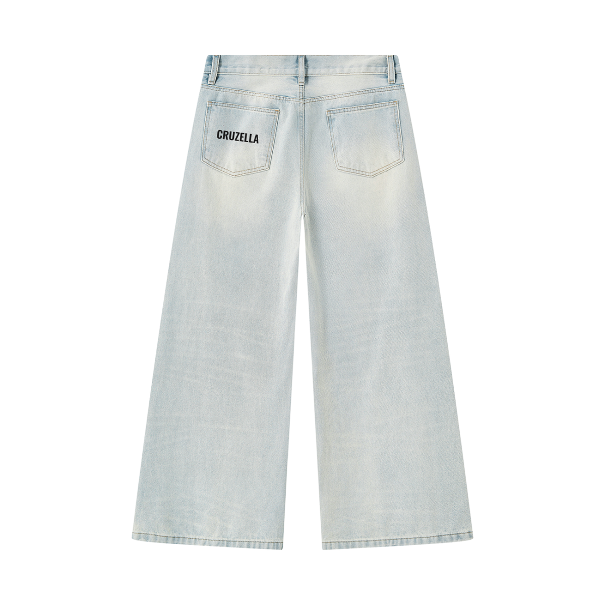 Vintage Wash Wide Leg Denim Jeans